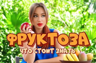 Изображение представляет собой яркий портрет на открытом воздухе, на котором изображена женщина со светлой кожей и каштановыми волосами до плеч, широко улыбающаяся. Она одета в голубой топ без рукавов и сидит за столом в окружении пышного сада. В правой руке женщина держит красное яблоко, а на столе перед ней стоит ваза с фруктовым ассорти, включая бананы и манго. На заднем плане изображена зеленая листва, создающая безмятежную и естественную атмосферу. Освещение яркое и солнечное, подчеркивающее свежесть сцены и жизнерадостное выражение лица женщины.