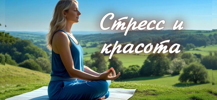 Изображение представляет собой безмятежную фотографию на открытом воздухе, на которой изображена женщина, медитирующая на поросшей травой вершине холма. Стиль - естественный и спокойный, запечатлевающий мирный момент на природе. Женщина сидит, скрестив ноги, лицом к правой части кадра. У нее светлая кожа и светлые волосы, свободно ниспадающие на плечи. На ней синий топ без рукавов и брюки в тон. На заднем плане изображен панорамный вид на пышную зеленую долину с разбросанными по ней деревьями и полями под ясным голубым небом. Общая композиция подчеркивает спокойствие и связь с природой.